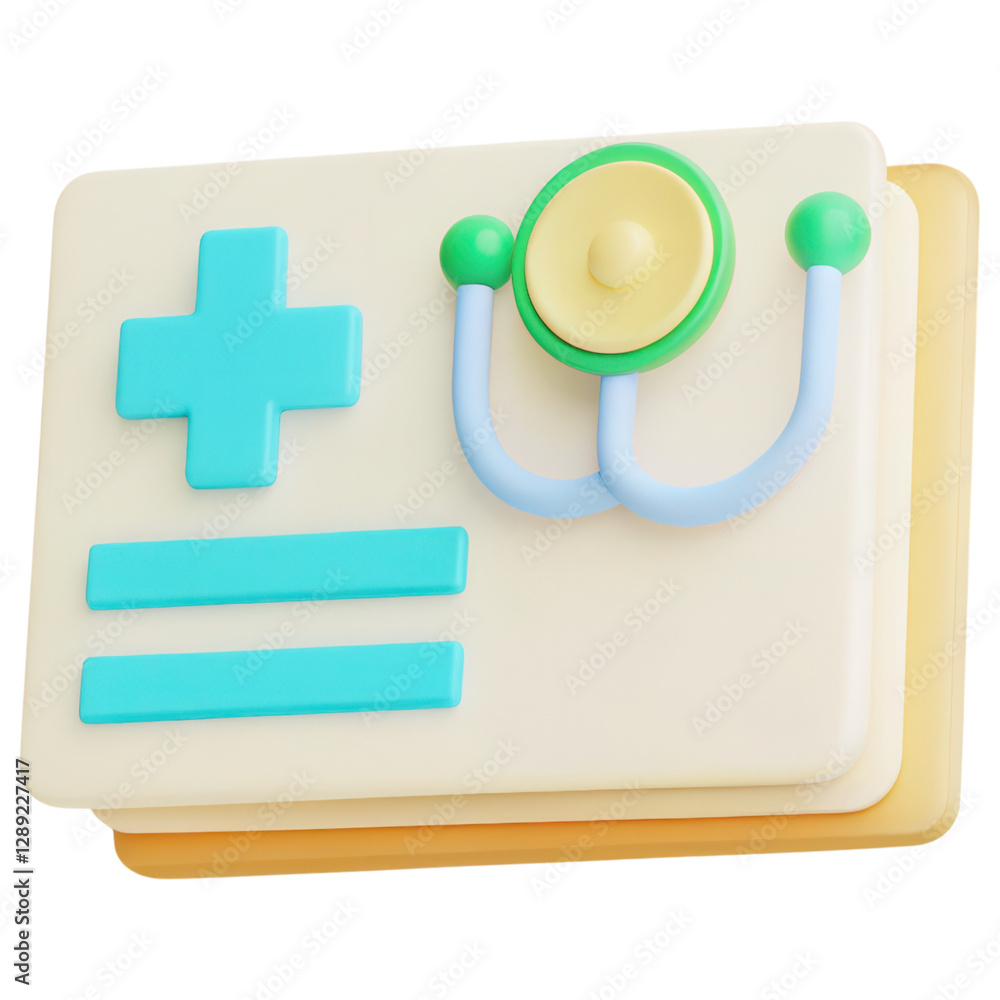 Obraz premium Medical insurance concept, Medical card with stethoscope and medical cross symbol