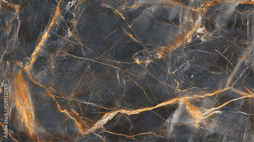 Abstract dark marble background with golden veins. Unique pattern and texture on a stone surface, decorative stone backdrop. photo