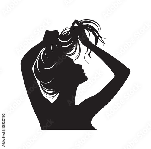 Woman pulling her hair silhouette vector illustration
