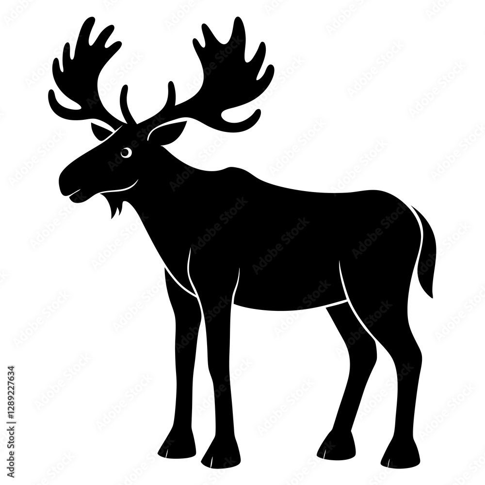 Moose Silhouette Icon Crisp Black Vector on White Background. Moose Silhouette Icon Crisp Black Vector on White Background.