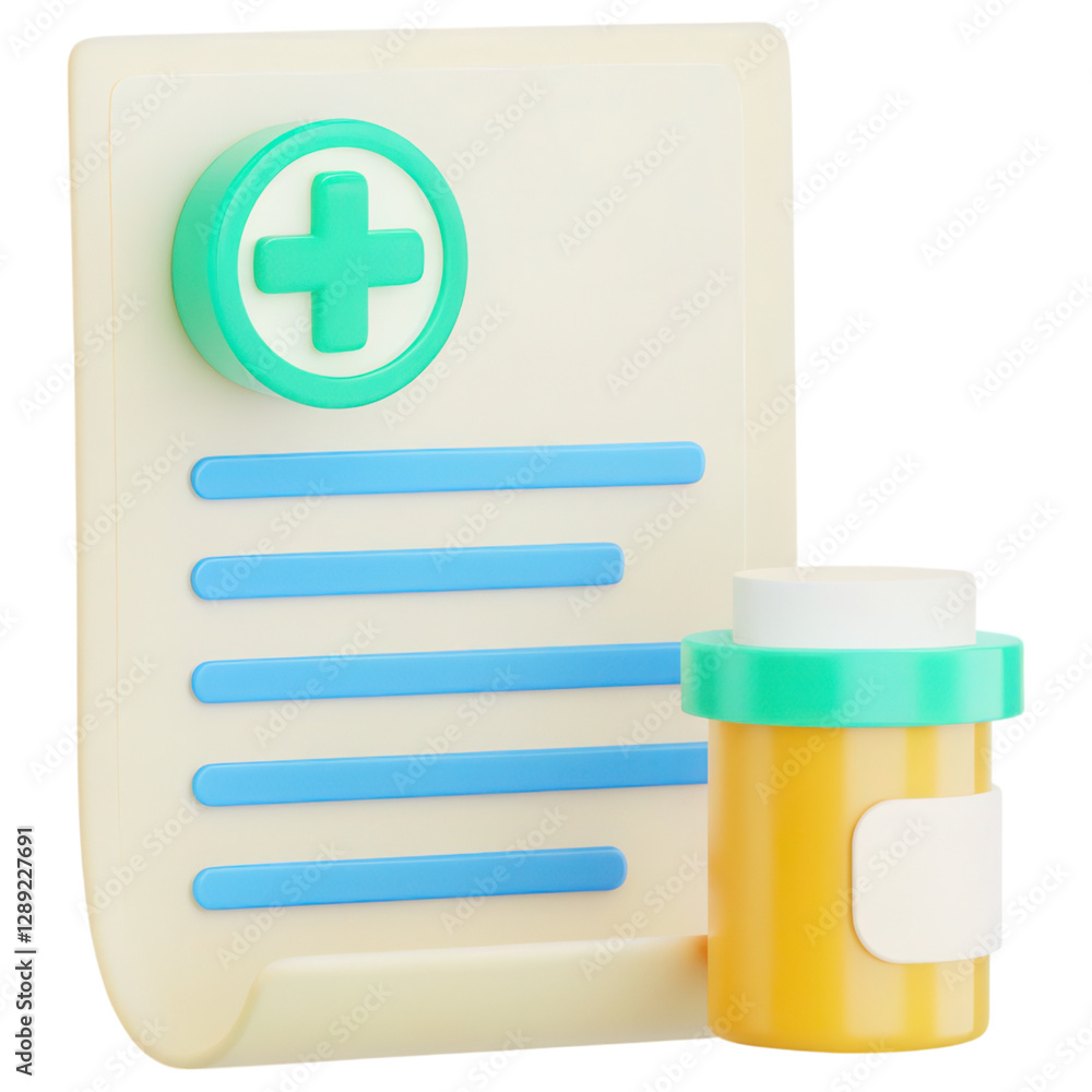 Medical insurance concept, Prescription pad with pill bottle and medical insurance contract Medical insurance concept, Prescription pad with pill bottle and medical insurance contract