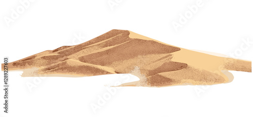 Sand dune pile vector, isolated on white, clipping path, desert landscape, wavy sand, wind erosion, arid environment, natural terrain, soft dunes, realistic texture, sandy ground