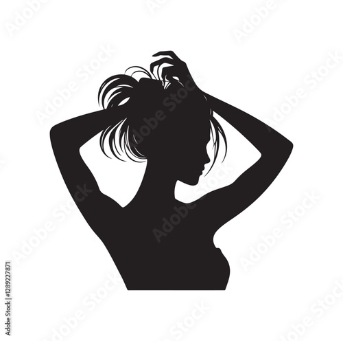 Woman pulling her hair silhouette vector illustration
