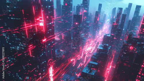 Wallpaper Mural Futuristic ai-powered cityscape with glowing data streams and robotic assistants.". AI-Powered Cityscape. Illustration Torontodigital.ca