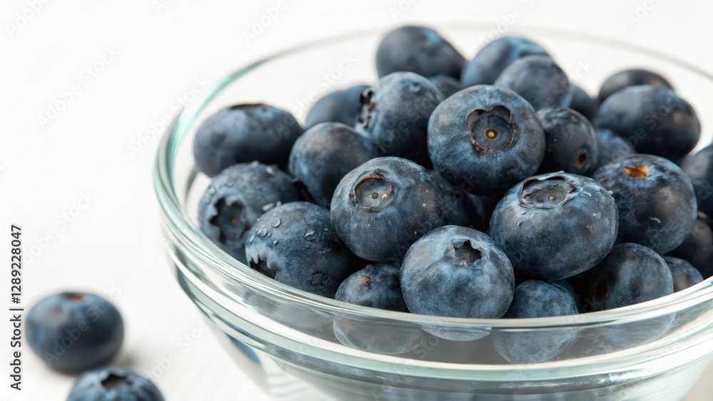 Blueberries in Glass Bowl on White Background Blueberries in Glass Bowl on White Background
