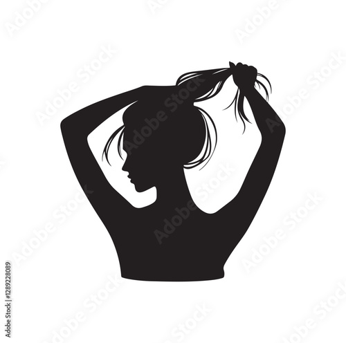 Woman pulling her hair silhouette vector illustration
