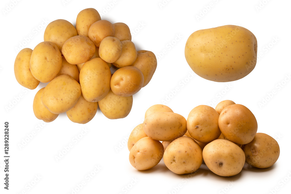 A group of fresh tasty potato isolated on white background. A group of fresh tasty potato isolated on white background.