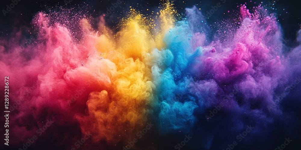Colorful smoke explosion creates vibrant patterns against a dark background Colorful smoke explosion creates vibrant patterns against a dark background