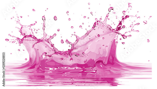 Water splash isolated on white, pink splash vector, abstract splash design, creative water splash, splash texture, isolated pink splash, water art