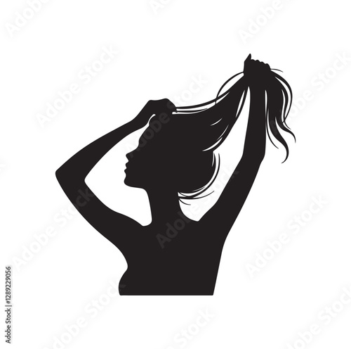 Woman pulling her hair silhouette vector illustration
