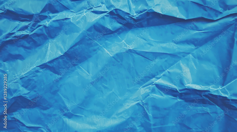 Obraz premium Vibrant blue crumpled paper texture with light lines for creative design