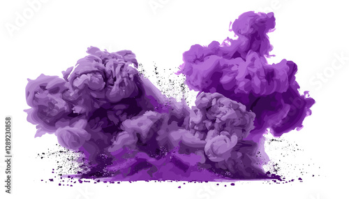 Purple smoke powder explosion, purple paint splatter, explosive effect, burst, abstract purple particles, isolated explosion, purple dust, fog particles, purple explosion burst
