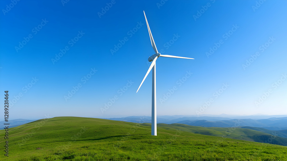 A scenic view of a modern wind turbine standing tall on a green hillside under a clear blue sky, symbolizing renewable energy and sustainability in beautiful natural surroundings. A scenic view of a modern wind turbine standing tall on a green hillside under a clear blue sky, symbolizing renewable energy and sustainability in beautiful natural surroundings.