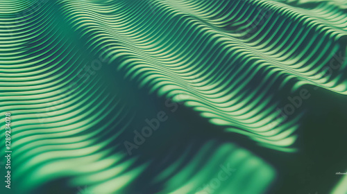 Wavy ribbed green paper texture with soft shadows for background or design