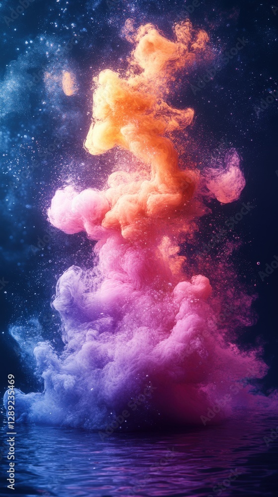 Naklejka premium Vibrant Colorful Smoke Cloud in Dark Water Background