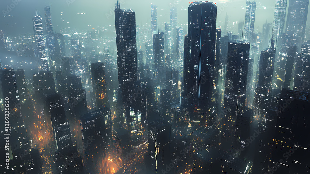 A futuristic cityscape dominated by towering ai-powered skyscrapers by generated ai. AI-Powered Cityscape. Illustration A futuristic cityscape dominated by towering ai-powered skyscrapers by generated ai. AI-Powered Cityscape. Illustration