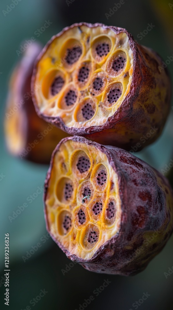 Fototapeta premium A close-up of a unique plant pod showcasing intricate patterns and vibrant colors, emphasizing nature's beauty and diversity.