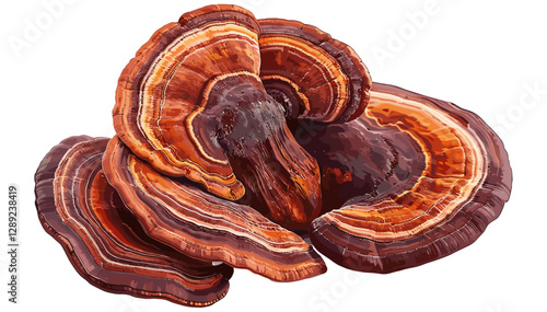 Medicinal fungi, vector reishi mushroom, Ganoderma lucidum, organic mushroom, herbal fungus, mycology art, healing fungi, superfood mushroom, botanical illustration