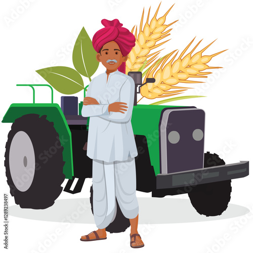 Indian farmer, Happy Farmers Day, farming with a tractor