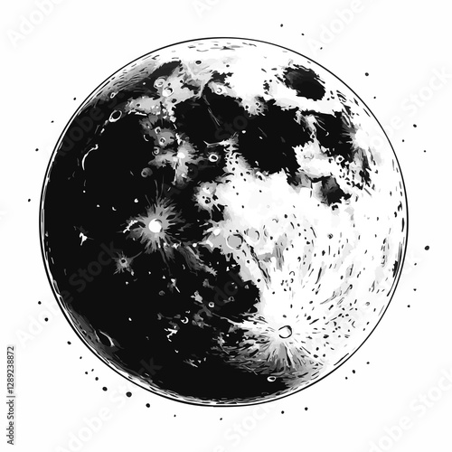 Vector illustration of a detailed black and white full moon design, ideal for space-themed projects and graphics.