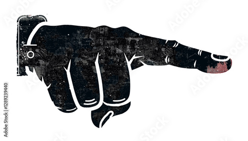 Retro vector graphic stamp with distressed texture, pointing finger, vintage emblem, grunge hand symbol, antique hand gesture, old-fashioned design, classic hand illustratio
