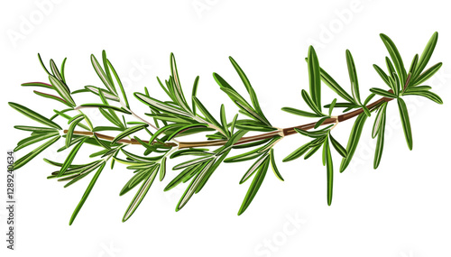 Rosemary branch vector, botanical herb, green sprig, aromatic plant, spice leaves, nature clipart, isolated rosemary, fresh herbal drawing, culinary seasoning, organic herb