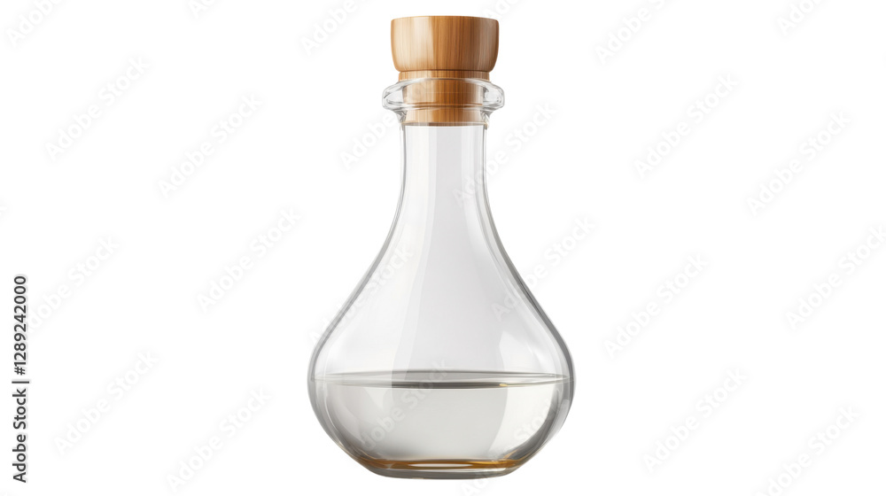 Glass olive oil dispenser with wooden stopper isolated on white background Glass olive oil dispenser with wooden stopper isolated on white background