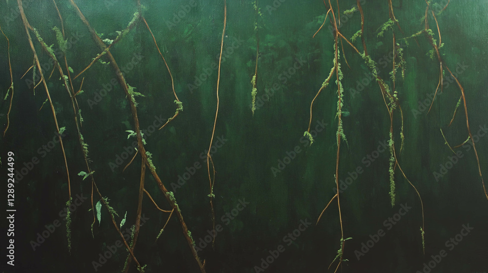 Fototapeta premium Natural woodland abstract with mossy strands on tree bark – ideal for nature and environmental designs