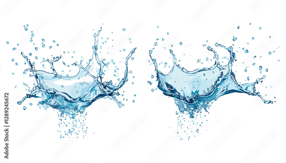 Water splashing vector set, blue aqua drops, realistic fluid motion, natural water elements, transparent splash, pure liquid design, dynamic wave effect, fresh clean water Water splashing vector set, blue aqua drops, realistic fluid motion, natural water elements, transparent splash, pure liquid design, dynamic wave effect, fresh clean water