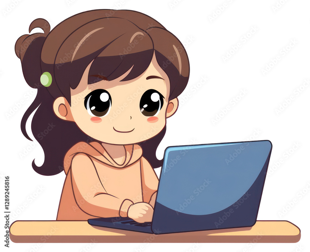 PNG A little girl with computer cartoon laptop cute. PNG A little girl with computer cartoon laptop cute.