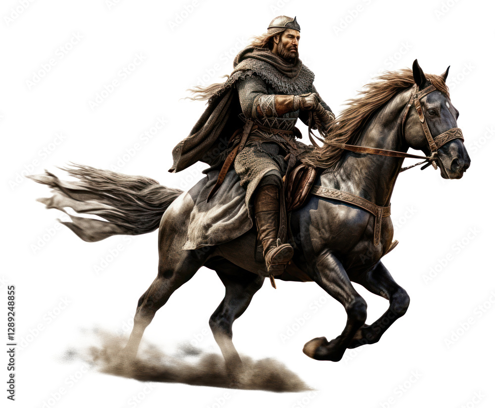 Fototapeta premium Medieval warrior berserk Viking horse mammal animal.