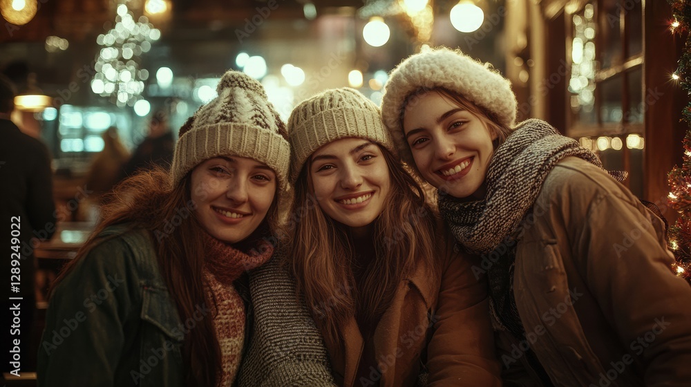 Fototapeta premium Casual Young Friends Posing for Picture in Cafe