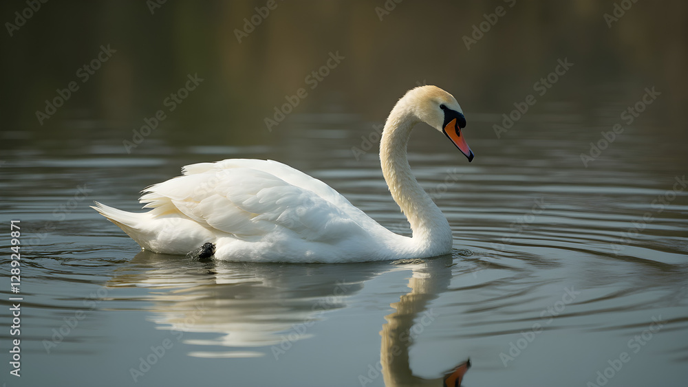 Graceful swan gliding on calm lake. Ultra realistic nature scene. Serenity in peaceful water reflections. Majestic birds in tranquil landscapes. Graceful swan gliding on calm lake. Ultra realistic nature scene. Serenity in peaceful water reflections. Majestic birds in tranquil landscapes.