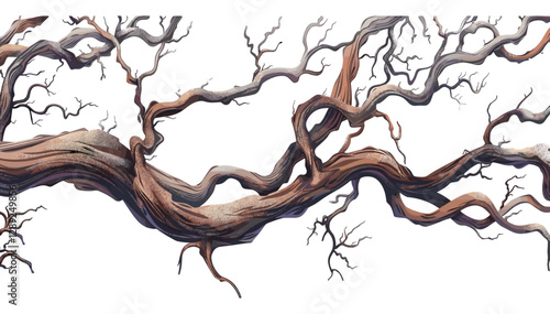 Twisted Branches and Tangled Tree Vines Vector, wild jungle plants, natural roots, ancient woodland, overgrown greenery, forest vegetation, lush nature, botanical elements, dense foliage