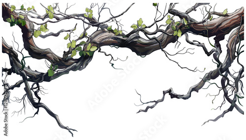 Vector Twisted Tree Vines with Tangled Branches, jungle vines, forest roots, ancient tree, nature pattern, overgrown branches, wild plant, botanical illustration, creeping vines
