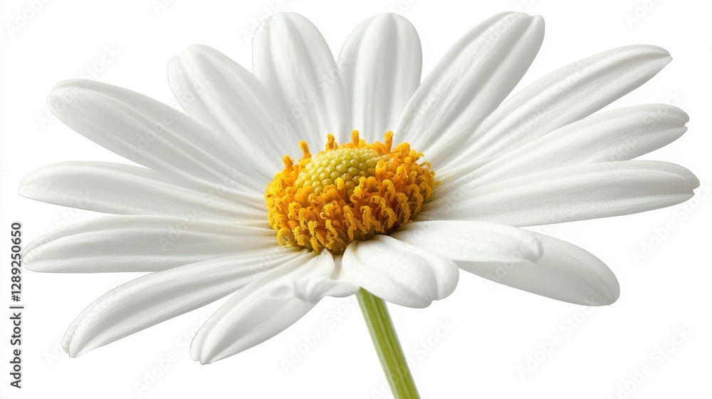 Fototapeta premium A close-up of a white daisy flower highlighting its delicate petals and vibrant yellow center, showcasing nature's beauty.