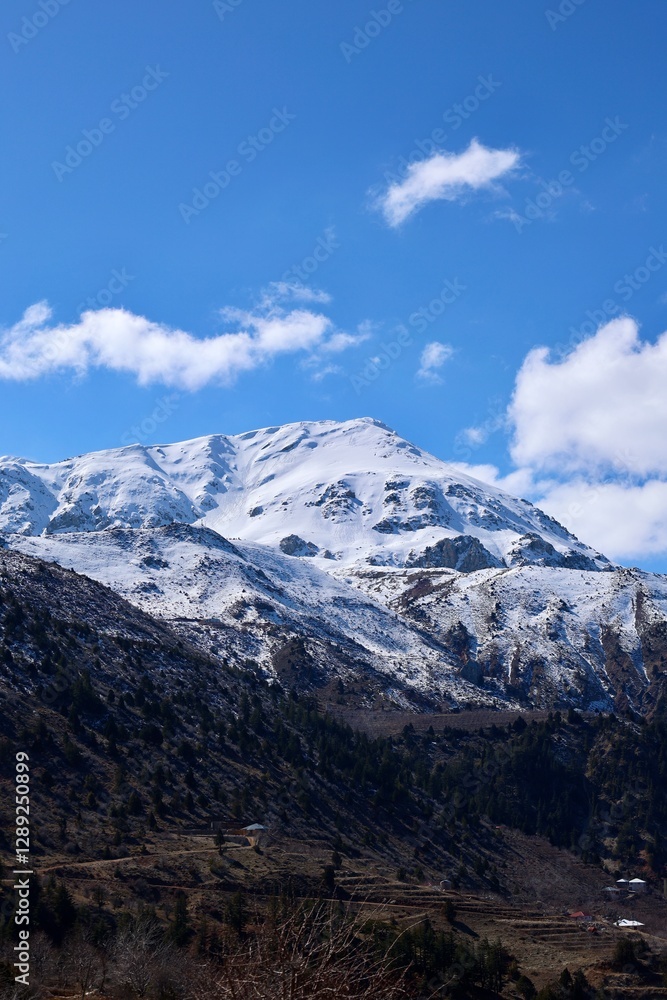 Snowy mountain landscape. High quality photo Snowy mountain landscape. High quality photo