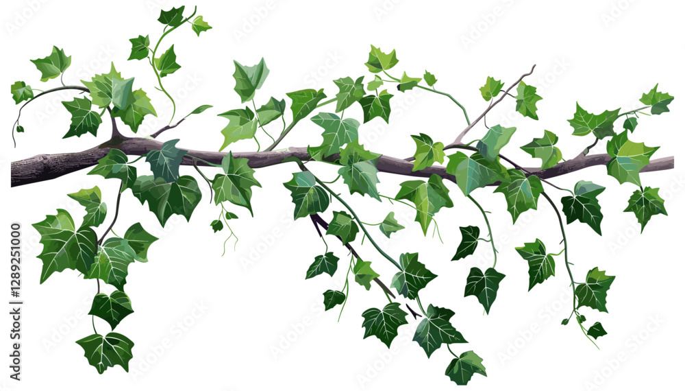 Tree Branch with Climbing Ivy Vector, Lush Green Leaves, Nature Plant, Forest Vine, Botanical Art, Creeping Vine, Jungle Foliage, Eco Concept, Woodland Decor Tree Branch with Climbing Ivy Vector, Lush Green Leaves, Nature Plant, Forest Vine, Botanical Art, Creeping Vine, Jungle Foliage, Eco Concept, Woodland Decor