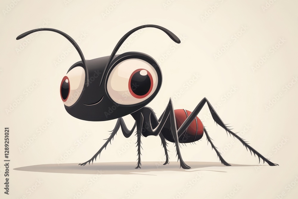 Fototapeta premium Adorable Cartoon Ant Character with Big Eyes in a Playful Pose
