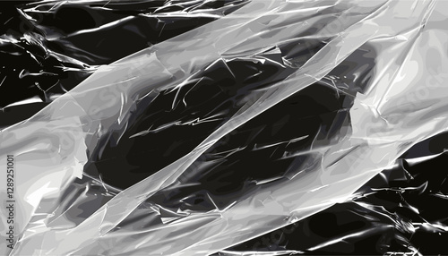 Transparent plastic wrap overlay texture, vector crumpled film, glossy plastic sheet, clear foil background, realistic cellophane, plastic transparency effect, smooth wrapping film,