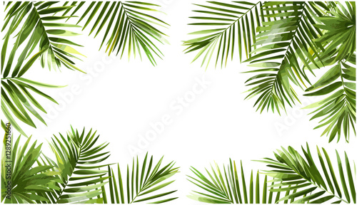 Vector tropical frame with green palm leaves, tropical plant branches on transparent background, exotic foliage border, jungle frame, summer botanical design, tropical nature