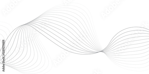  Blend abstract vector wave line template. Wave lines created using blend tool.  Abstract wavy ocean line and future technology for business, voice, sound, music, poster.  Undulate Grey Wave Swirl