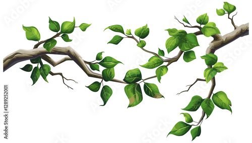 Green Leaves on Twisted Branch Vector, Nature Inspired Design, Botanical Art, Forest Twig, Organic Element, Eco Concept, Foliage Illustration, Natural Growth, Jungle Theme