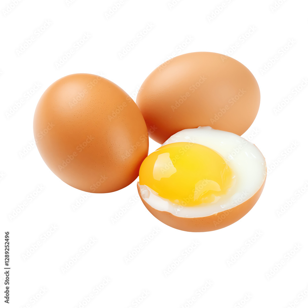 Isolated Boiled Eggs with One Cut Open Isolated Boiled Eggs with One Cut Open