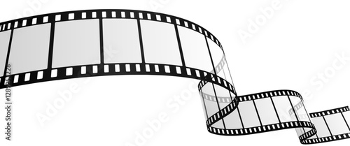 Curved Film Strip Frame Isolated on White Background, Blank Wavy Movie Reel Border for Video Editing, Retro Cinematic Design Element for Film Industry, Photography, and Multimedia Projects