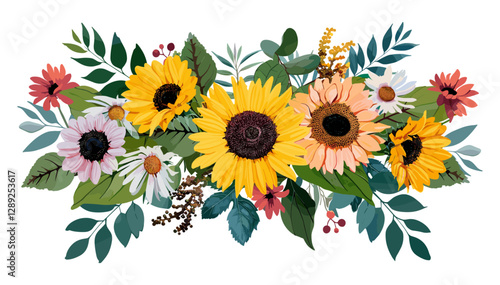 Vibrant Sunflower Art, Beautiful Floral Bouquet, Bright Sunflowers, Colorful Spring Flowers, Fresh Floral Design, Summer Blooms, Elegant Sunflower Arrangement