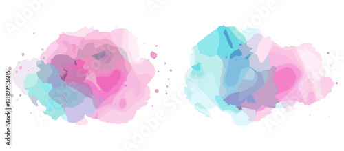 Vibrant watercolor washes, ethereal pink and teal colors, abstract fluid art, soft pastels, watercolor painting, artistic textures, pink hues, pastel design, abstract watercolor style