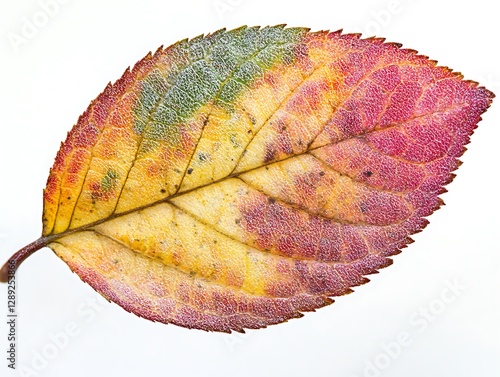 Autumn leaf macro isolated on white photo