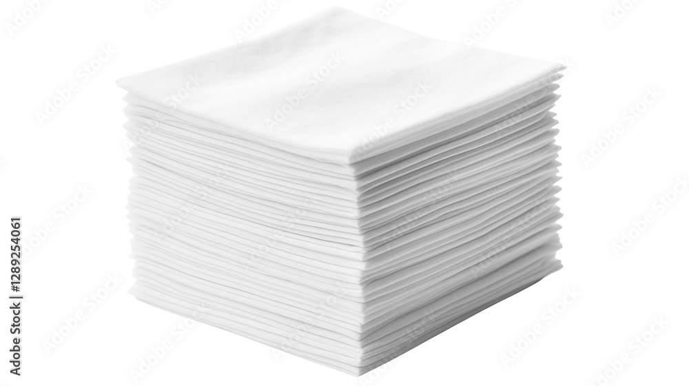 Clean White Cotton Square Napkins Stacked High for Restaurant or Home Use Clean White Cotton Square Napkins Stacked High for Restaurant or Home Use