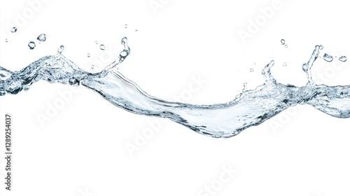 Water Splashing Across White Background. Possible Use Stock photo for water, purity, freshness, health concepts